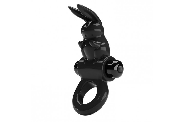 Черное эрекционное кольцо со стимулятором клитора в виде кролика Exciting ring
