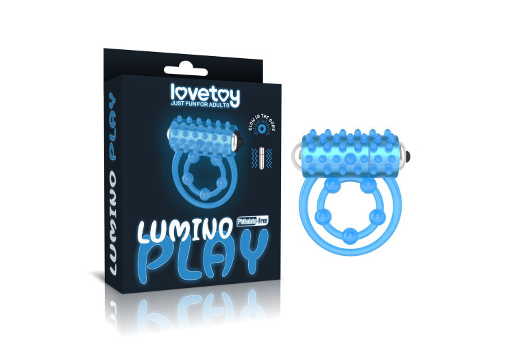 Голубое, светящееся в темноте виброкольцо Lumino Play Vibrating Penis Ring