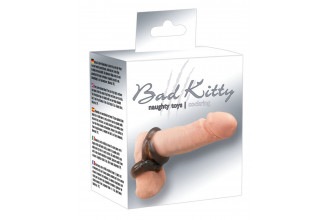 Черное эрекционное кольцо с петлёй для мошонки Bad Kitty