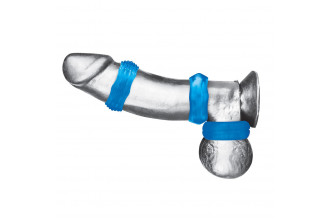 Комплект из трех голубых колец для эрекции 3-Pack Nuts & Bolts Stretch Cock Ring Set