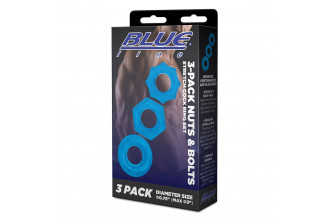 Комплект из трех голубых колец для эрекции 3-Pack Nuts & Bolts Stretch Cock Ring Set