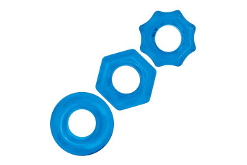 Комплект из трех голубых колец для эрекции 3-Pack Nuts & Bolts Stretch Cock Ring Set