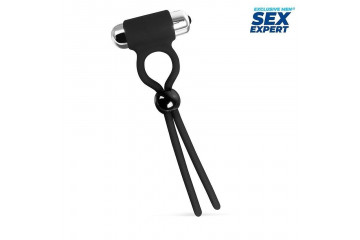 Черное эрекционное кольцо-лассо с вибрацией