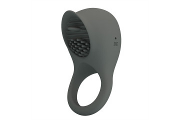 Серое эрекционное виброкольцо со стимуляцией клитора