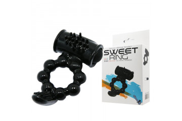 Чёрное эрекционное виброкольцо с щеточкой