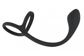 Эрекционное кольцо с утяжкой на мошонку и анальным плаг Black Velvets