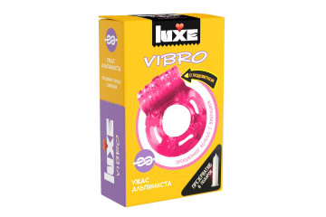 Розовое эрекционное виброкольцо Luxe VIBRO «Ужас альпиниста» + презерватив