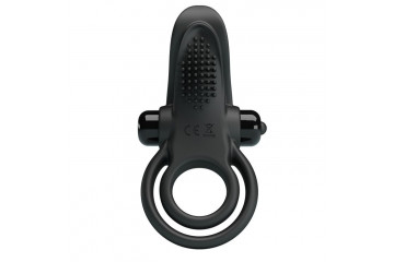 Черное силиконовое эрекционное кольцо с вибрацией и подхватом мошонки