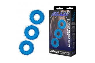 Комплект из трех голубых колец для эрекции 3-Pack Ultra-Stim Stretch Cock Rings