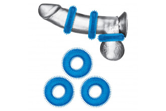 Комплект из трех голубых колец для эрекции 3-Pack Ultra-Stim Stretch Cock Rings