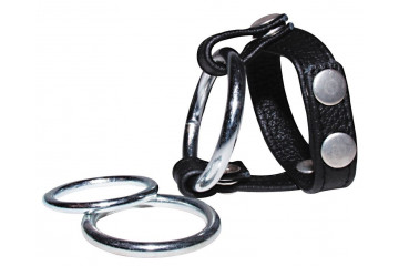 Подхват для мошонки с 3 съемными эрекционными кольцами Leder-Riemen