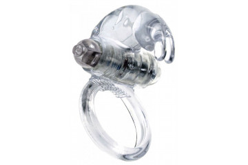 Прозрачное эрекционное виброкольцо с клиторальным зайчиком