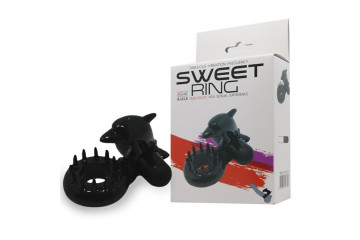 Чёрное эрекционное виброкольцо Sweet Ring с дельфинчиком