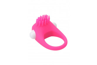 Розовое эрекционное кольцо с щеточкой Silicone Stimu Ring
