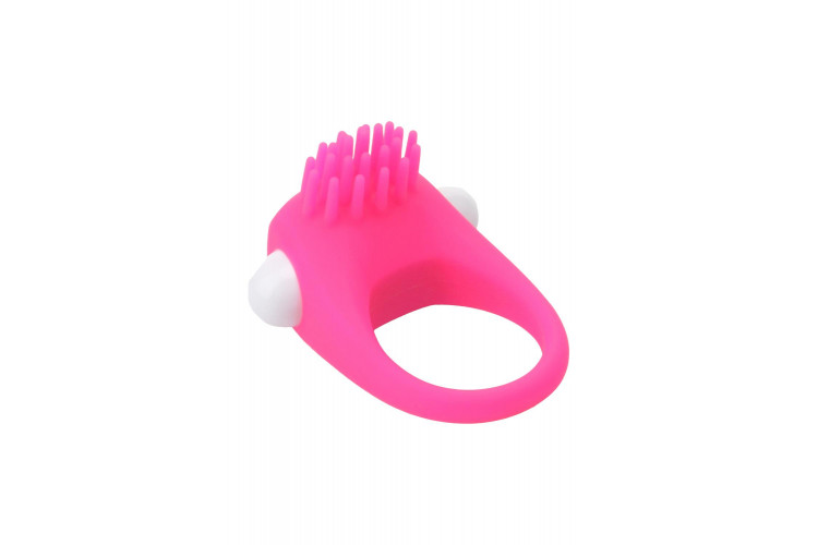 Розовое эрекционное кольцо с щеточкой Silicone Stimu Ring