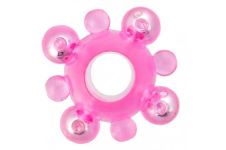 Розовое эрекционное кольцо c бусинками
