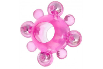 Розовое эрекционное кольцо c бусинками