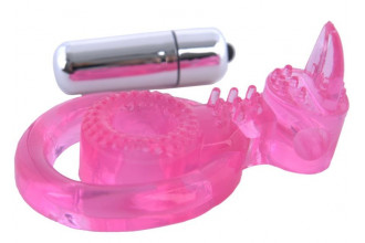 Розовая вибронасадка со стимулятором клитора Язычок