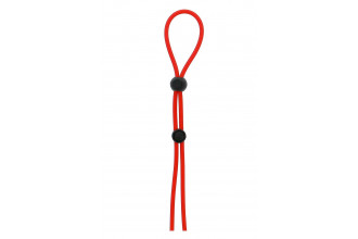 Красное лассо на пенис с двумя бусинами Stretchy Lasso Cage