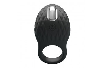 Черное эрекционное виброкольцо с рельефным дизайном Heloise