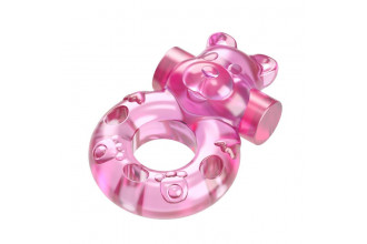 Розовое эрекционное виброкольцо на пенис Pink Bear