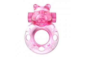 Розовое эрекционное виброкольцо на пенис Pink Bear