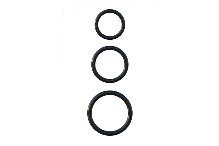 Набор из трех черных эрекционных колец Silicone 3-Ring Stamina Set