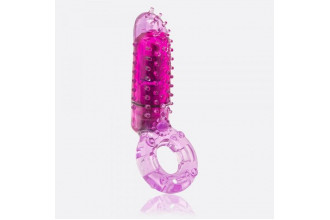Фиолетовое эрекционное кольцо с вибрацией и пальчиком OYEAH PURPLE