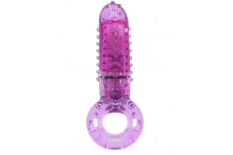 Фиолетовое эрекционное кольцо с вибрацией и пальчиком OYEAH PURPLE