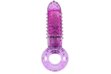 Фиолетовое эрекционное кольцо с вибрацией и пальчиком OYEAH PURPLE