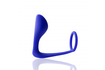 Синее эрекционное кольцо c анальным стимулятором Satyr