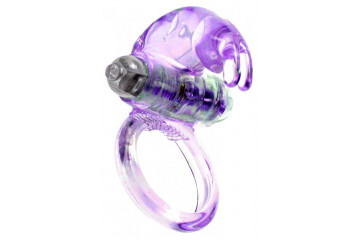 Сиреневое эрекционное виброкольцо с клиторальным зайчиком