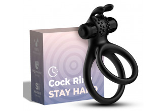 Черное эрекционное виброкольцо с подхватом мошонки Stay Hard