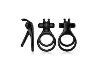 Черное эрекционное виброкольцо с подхватом мошонки Stay Hard