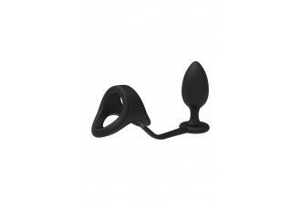 Черное эрекционное кольцо с анальной пробкой Cockstrap With Anal Plug