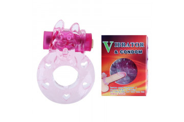 Розовое эрекционное виброкольцо с котом