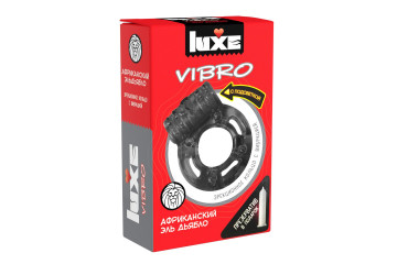 Чёрное эрекционное виброкольцо Luxe VIBRO «Африканский Эль Дьябло» + презерватив
