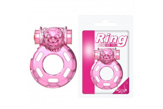 Розовое эрекционное виброкольцо Pink Bear