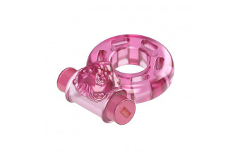 Розовое эрекционное виброкольцо Pink Bear
