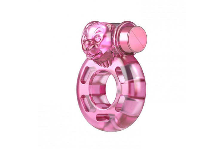 Розовое эрекционное виброкольцо Pink Bear