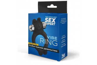 Черное силиконовое эрекционное виброкольцо Sex Expert