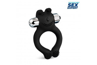 Черное силиконовое эрекционное виброкольцо Sex Expert