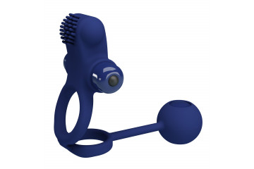 Синее вибрирующее кольцо с утяжеляющим шариком