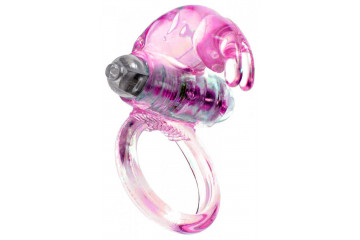 Розовое эрекционное виброкольцо с клиторальным зайчиком