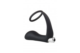 Черное эрекционное кольцо с вибропробкой Vibrating Anal Plug With Cockring