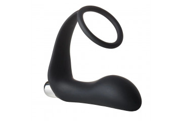 Черное эрекционное кольцо с вибропробкой Vibrating Anal Plug With Cockring