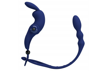 Синее эрекционное виброкольцо со съемным анальным хвостом