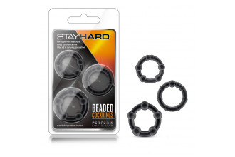 Набор из 3 чёрных эрекционных колец Stay Hard Beaded Cockrings