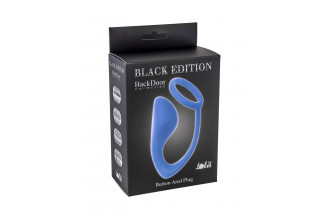 Синее эрекционное кольцо с анальной пробкой Button Anal Plug