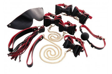 Черно-красный бондажный набор Bow-tie